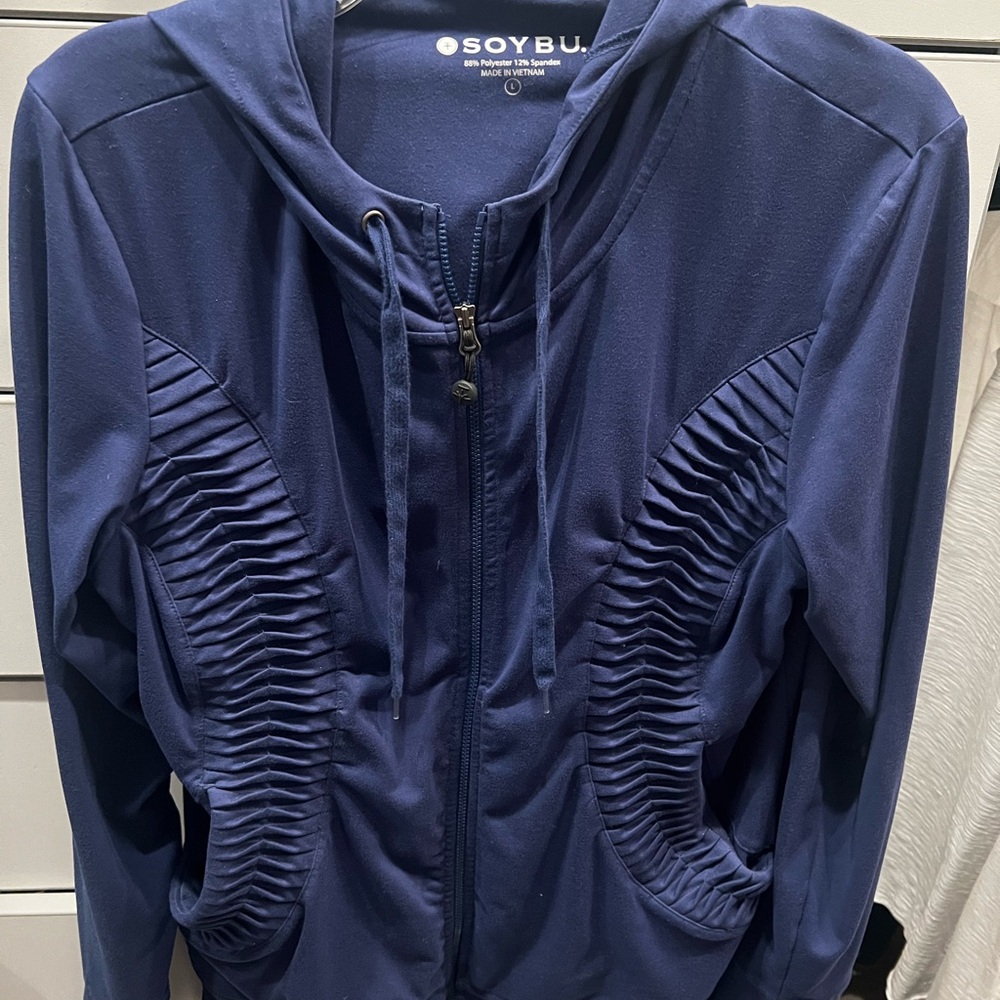 Soybu Blue full zip hoodie Jacket with Ruched Design size large